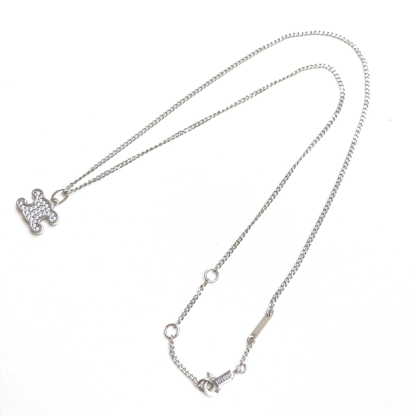 B2235 セリーヌ トリオンフ ネックレス GP×ラインストーン シルバー 箱【買戻し対象】