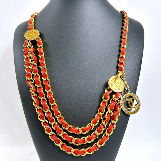 B1135 シャネル レザー×チェーンベルト ココマーク レッド