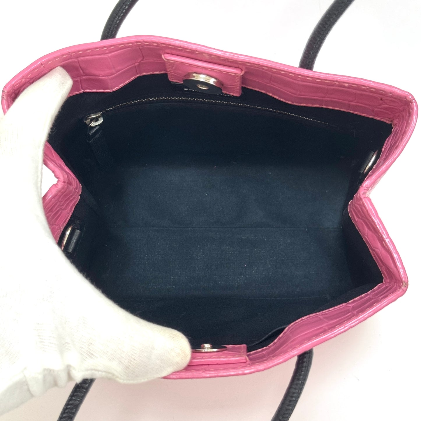 バレンシアガ クロコ型押しピンク ショッピングバッグ 2way ショルダーバッグ B2662