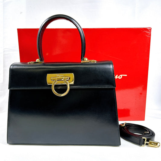 B1711 フェラガモ ガンチーニ レザー 2way フラップ ハンドバッグ