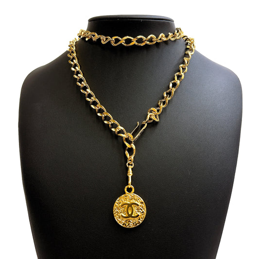 B0986 シャネル チェーンベルト ココマーク ライトブルー