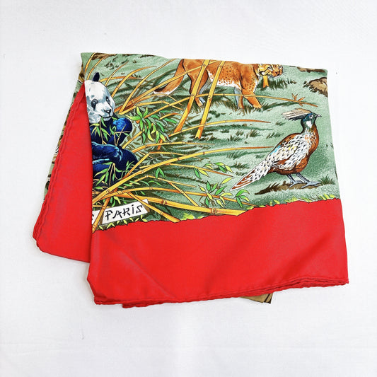 B1447 エルメス カレ90 SICHUAN 四川省 シルク スカーフ パンダ アニマル柄