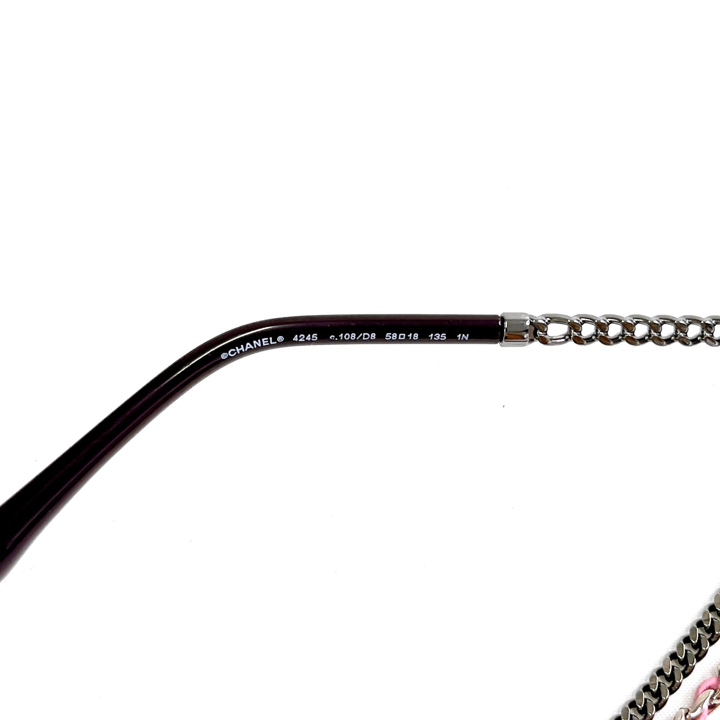 B1624 シャネル レザーチェーン サングラス ピンク ケース付き