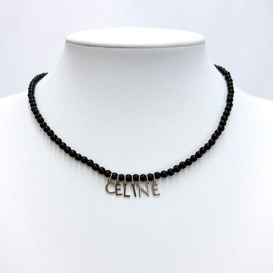 B1679 セリーヌ モノクローム ネックレス ビーズ オニキス&ロジウムフィニッシュ FCA2214 定価11万
