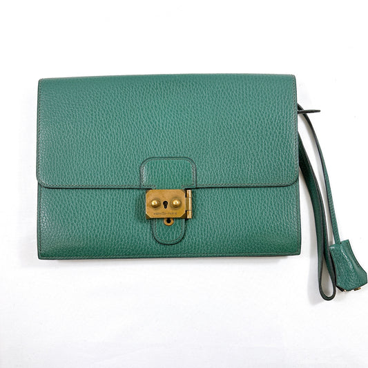 B1775 エルメス ポシェットジェット クラッチバッグ レザー グリーン カナデ クロシェット  鍵付き【買戻し対象】