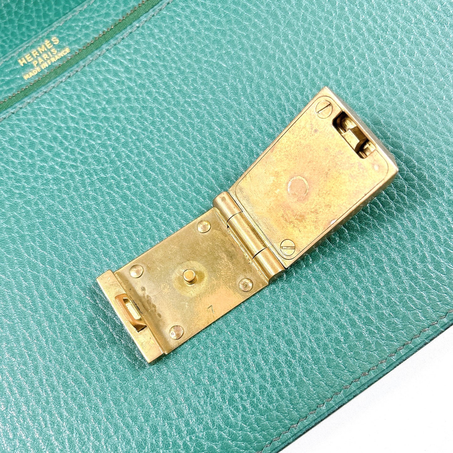 B1775 エルメス ポシェットジェット クラッチバッグ レザー グリーン カナデ クロシェット 鍵付き【買戻し対象】