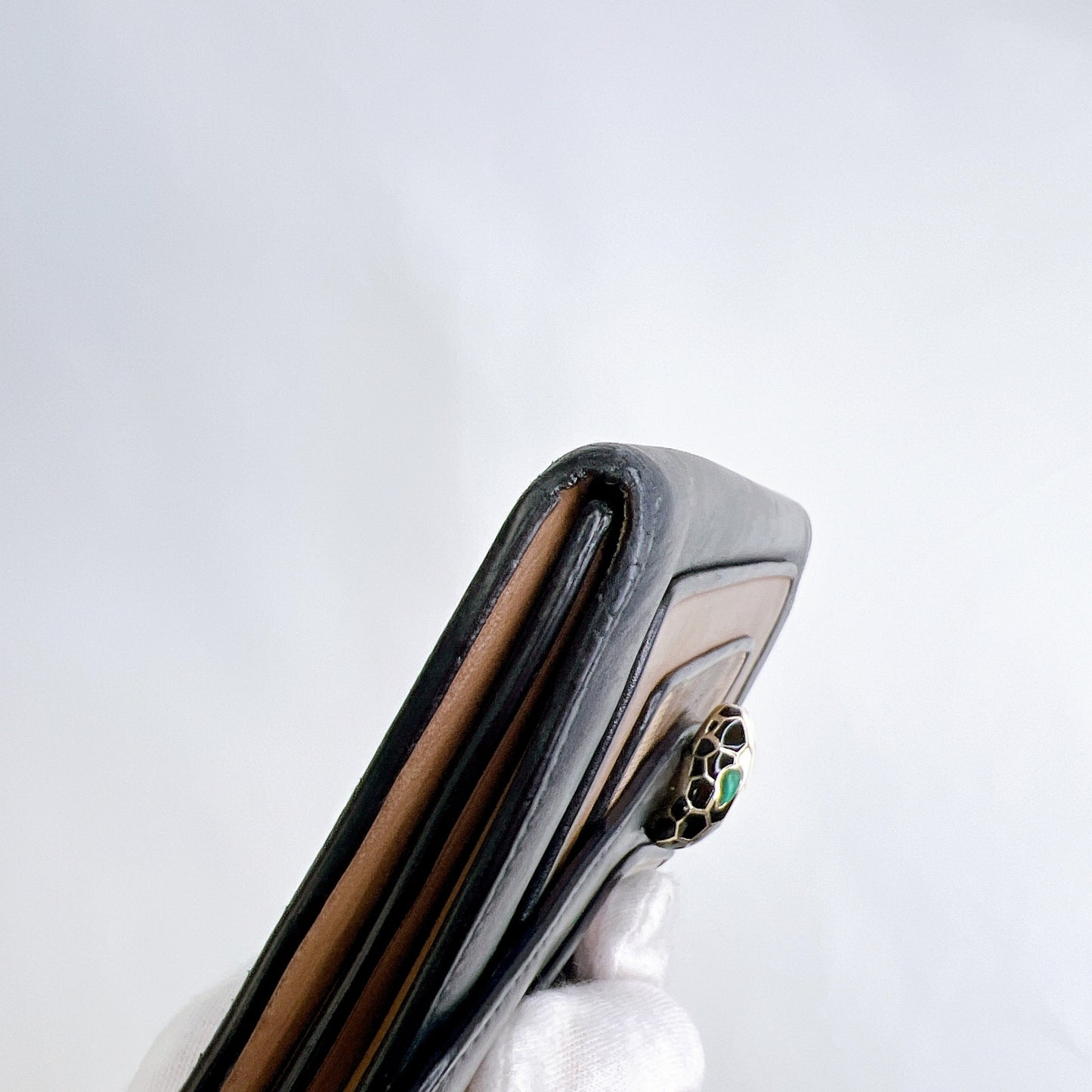 A3138 ブルガリ セルペンティ 長財布 レザー ブラック×ブラウン