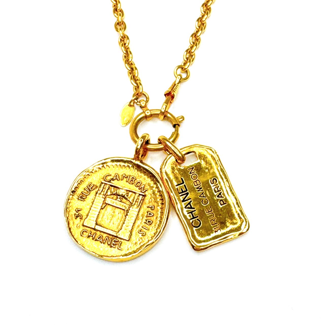 A3897 シャネル カンボン ダブルプレート ロングネックレス