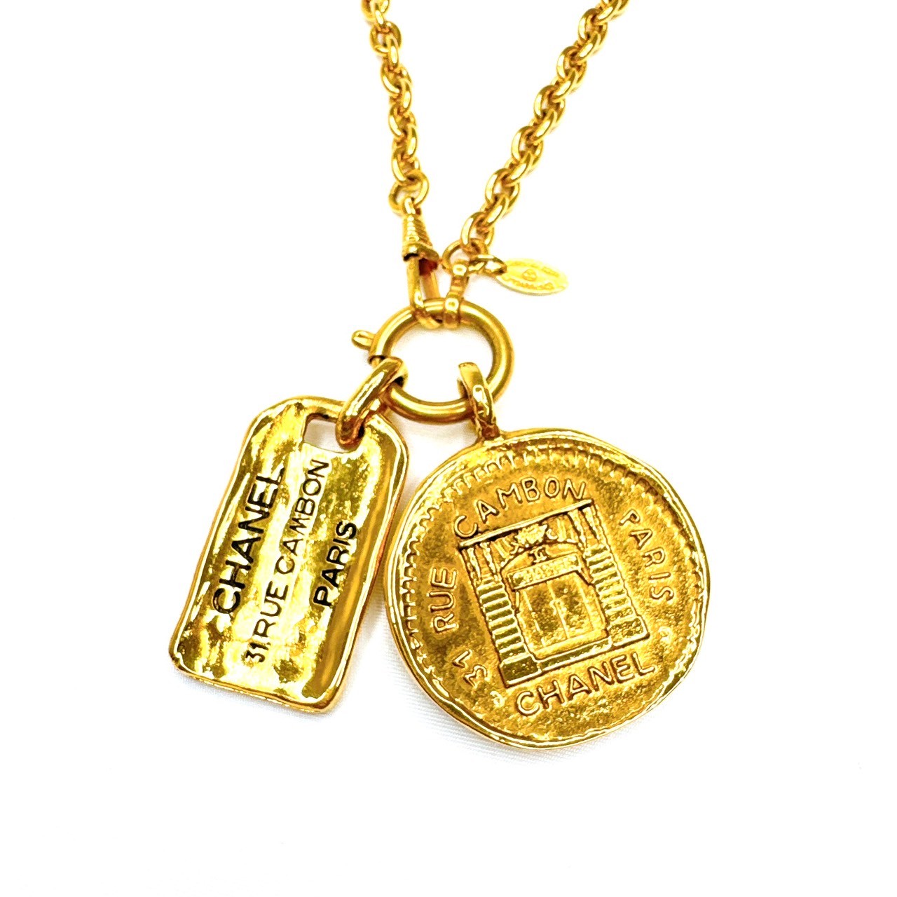 A3897 シャネル カンボン ダブルプレート ロングネックレス
