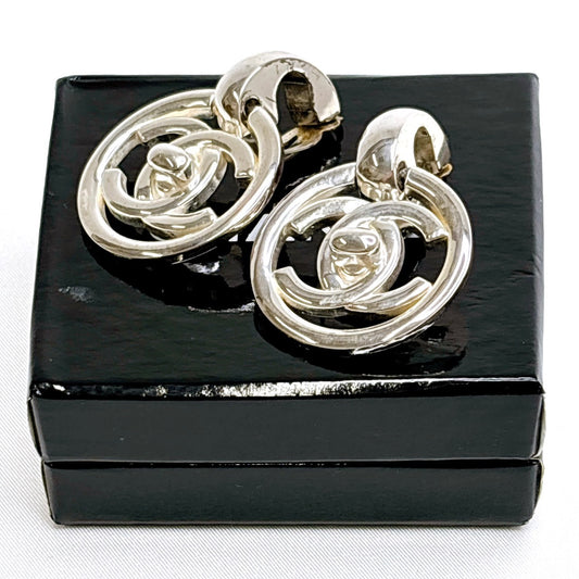 B0319 シャネル ココマーク ターンロック イヤリング 97P  マメ有  シルバー