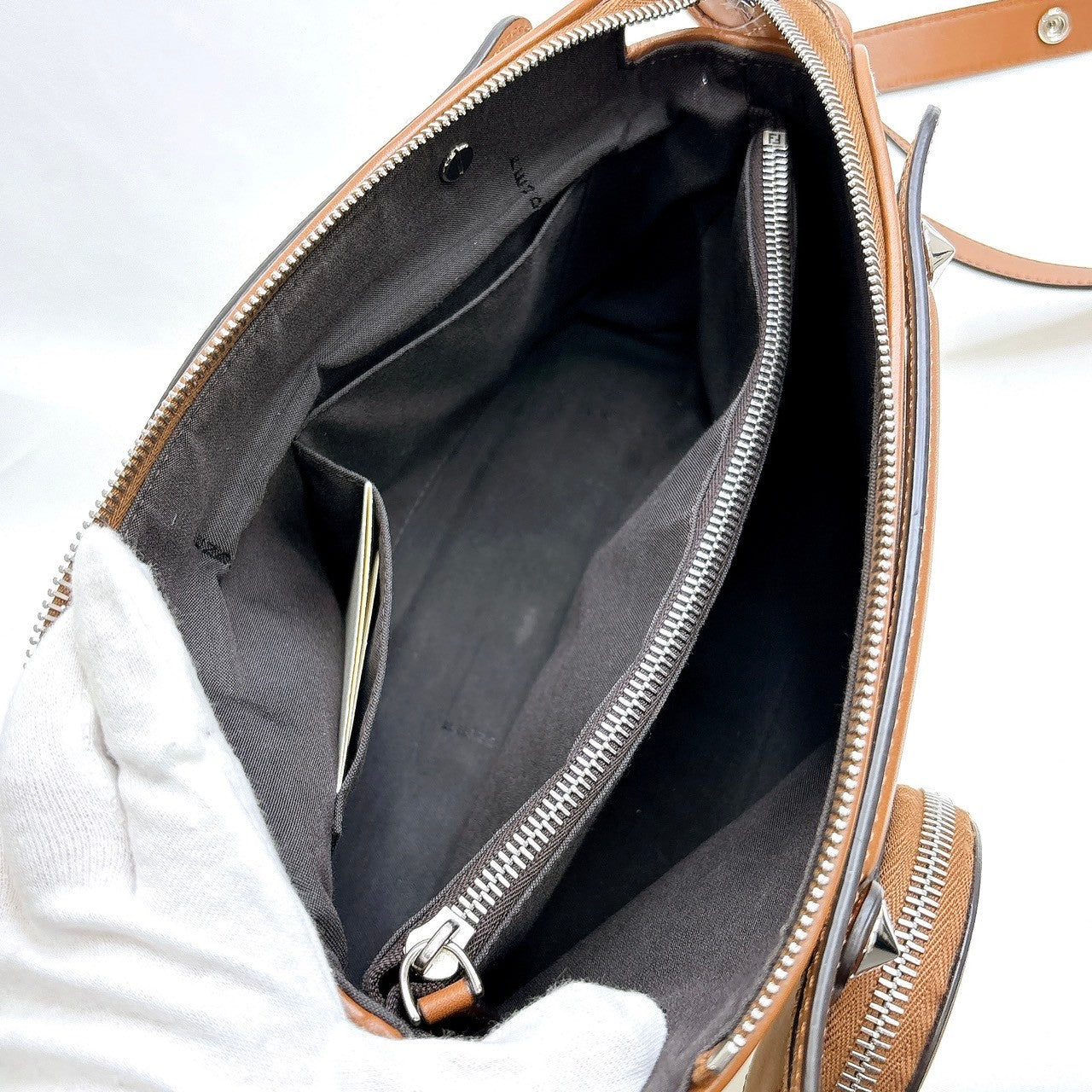 B0399 フェンディ バイザウェイ ミディアム ショルダーバッグ キャンバス レザー 2WAY 8BL124
