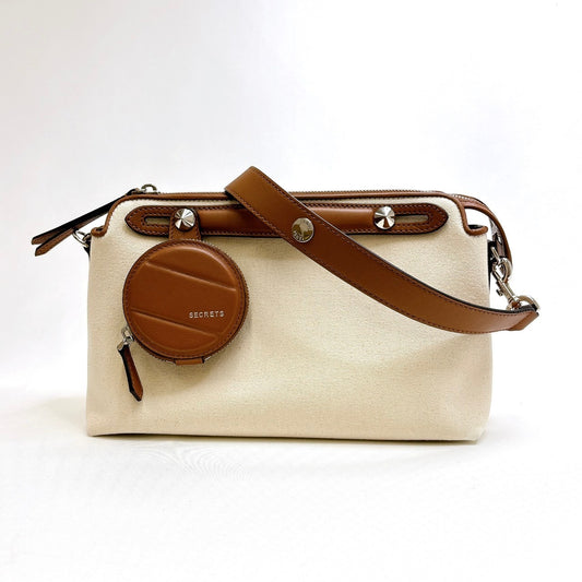 B0399 フェンディ バイザウェイ ミディアム ショルダーバッグ キャンバス レザー 2WAY 8BL124