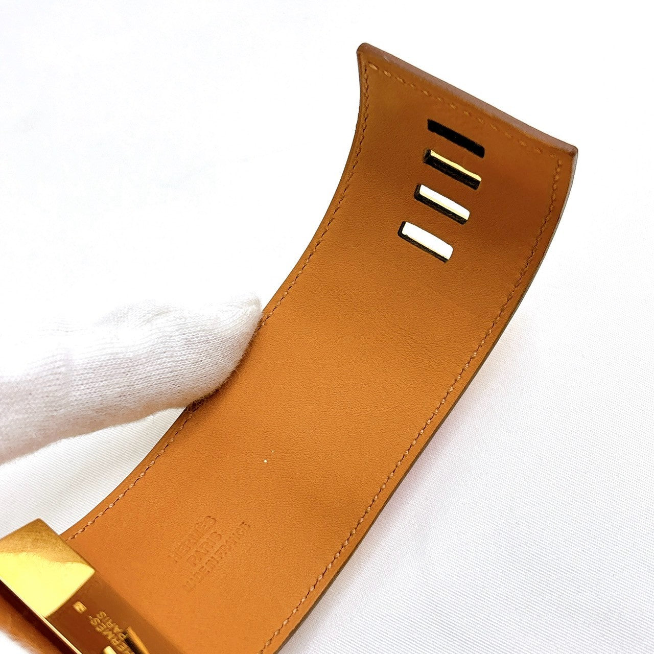 B0604 エルメス コリエドシアン バングル オレンジ×ゴールド T刻印