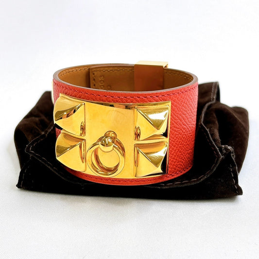 B0604 エルメス コリエドシアン バングル オレンジ×ゴールド T刻印