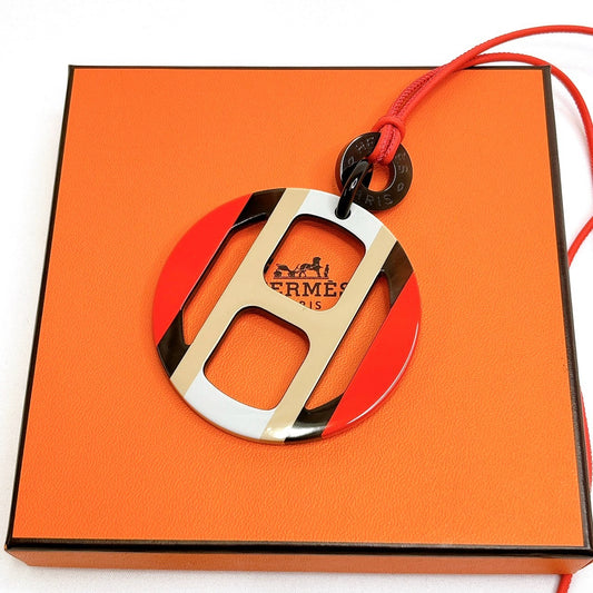 B0635 エルメス Hエキップ ネックレス バッファローホーン オランジュ フィールド