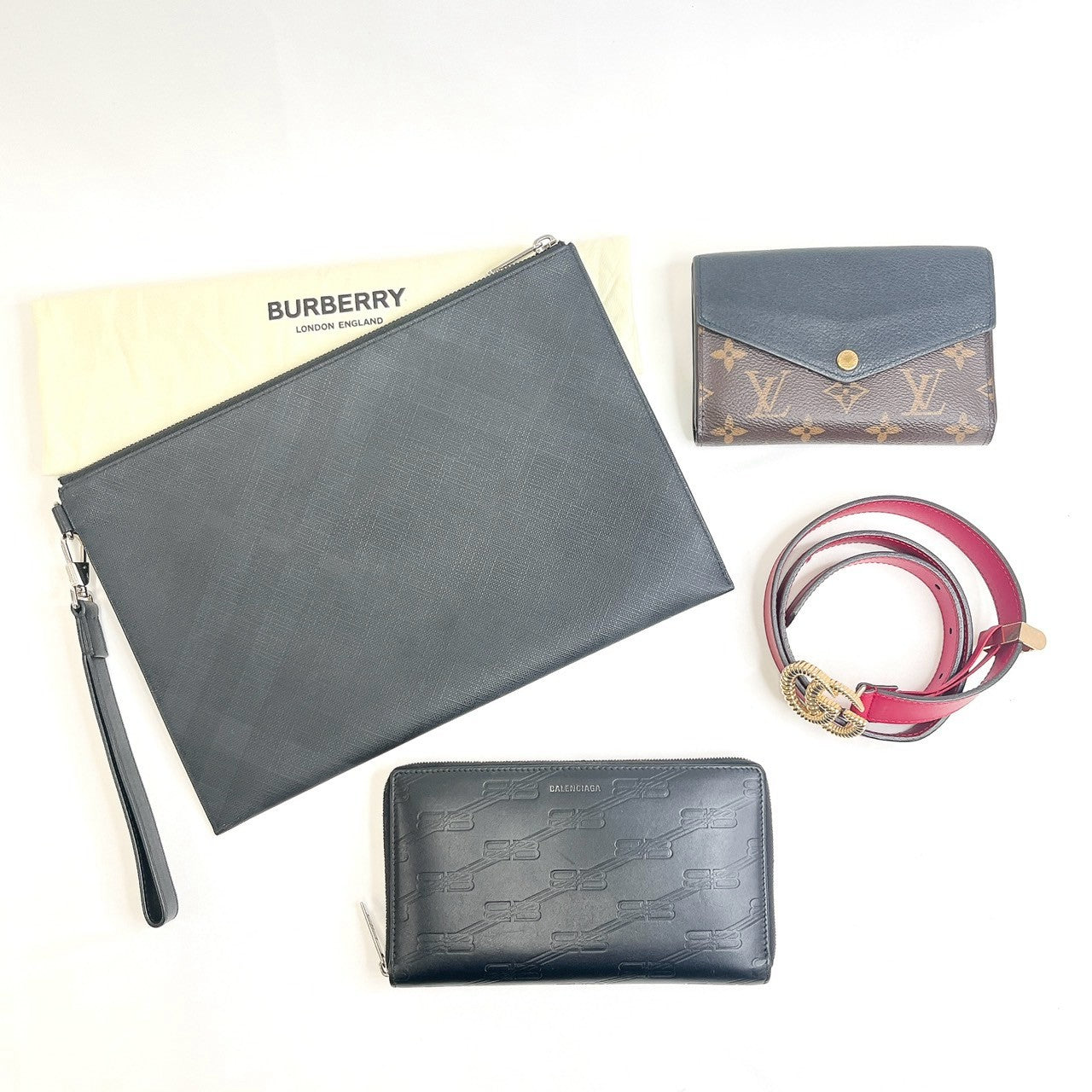 (パックNo.3) グッチ、バーバリー、ルイヴィトン、バレンシアガ 小物4点セット B0932 B0934 B0940 B0941