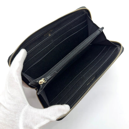 シャネル カメリア キャビアスキン ラウンドジップウォレット ターンロック ブラック ゴールド金具 22853798 カメリア B2719