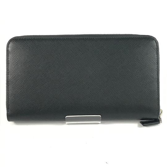 E4366 プラダ 未使用品 2ML188 サフィアーノ ブラック レザー トライアングル ラウンドファスナー メンズ 長財布 RFID