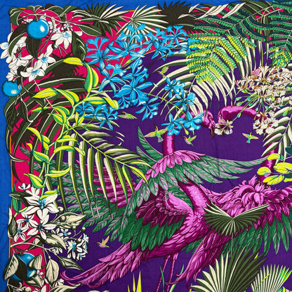 E2330 エルメス カレジェアン FLAMINGO PARTY フラミンゴ パーティー ストール カシミヤ×シルク パープル