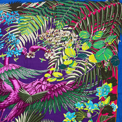E2330 エルメス カレジェアン FLAMINGO PARTY フラミンゴ パーティー ストール カシミヤ×シルク パープル