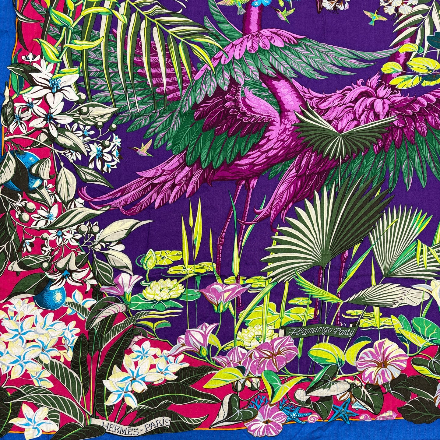 E2330 エルメス カレジェアン FLAMINGO PARTY フラミンゴ パーティー ストール カシミヤ×シルク パープル