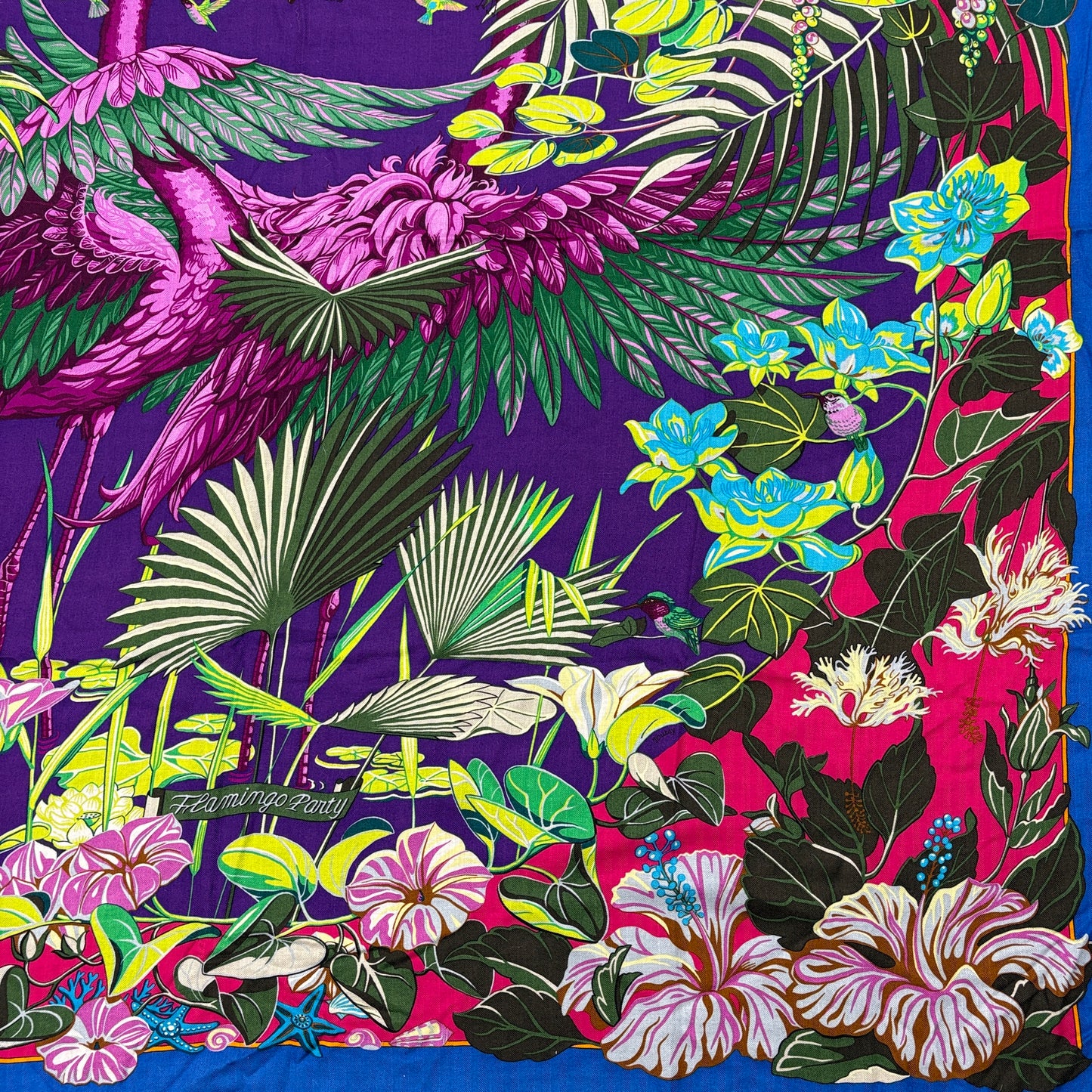 E2330 エルメス カレジェアン FLAMINGO PARTY フラミンゴ パーティー ストール カシミヤ×シルク パープル