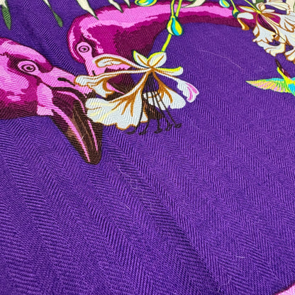 E2330 エルメス カレジェアン FLAMINGO PARTY フラミンゴ パーティー ストール カシミヤ×シルク パープル
