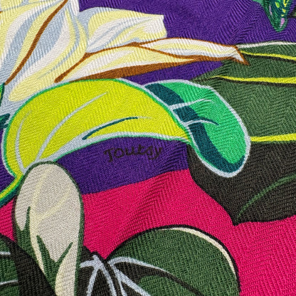 E2330 エルメス カレジェアン FLAMINGO PARTY フラミンゴ パーティー ストール カシミヤ×シルク パープル