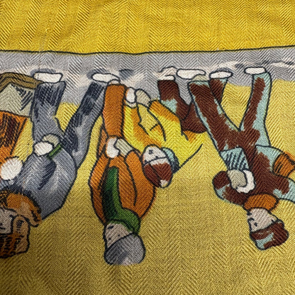 E2521 エルメス カレジェアン カレ140 去年の雪 シルク×カシミヤ イエロー