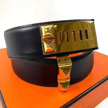 E2666 エルメス コリエドシアン ベルト ブラック ゴールド金具 65 ◯V刻印