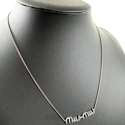 E2775 ミュウミュウ MIU MIU ロゴ ネックレス シルバー×ブルー ラインストーン