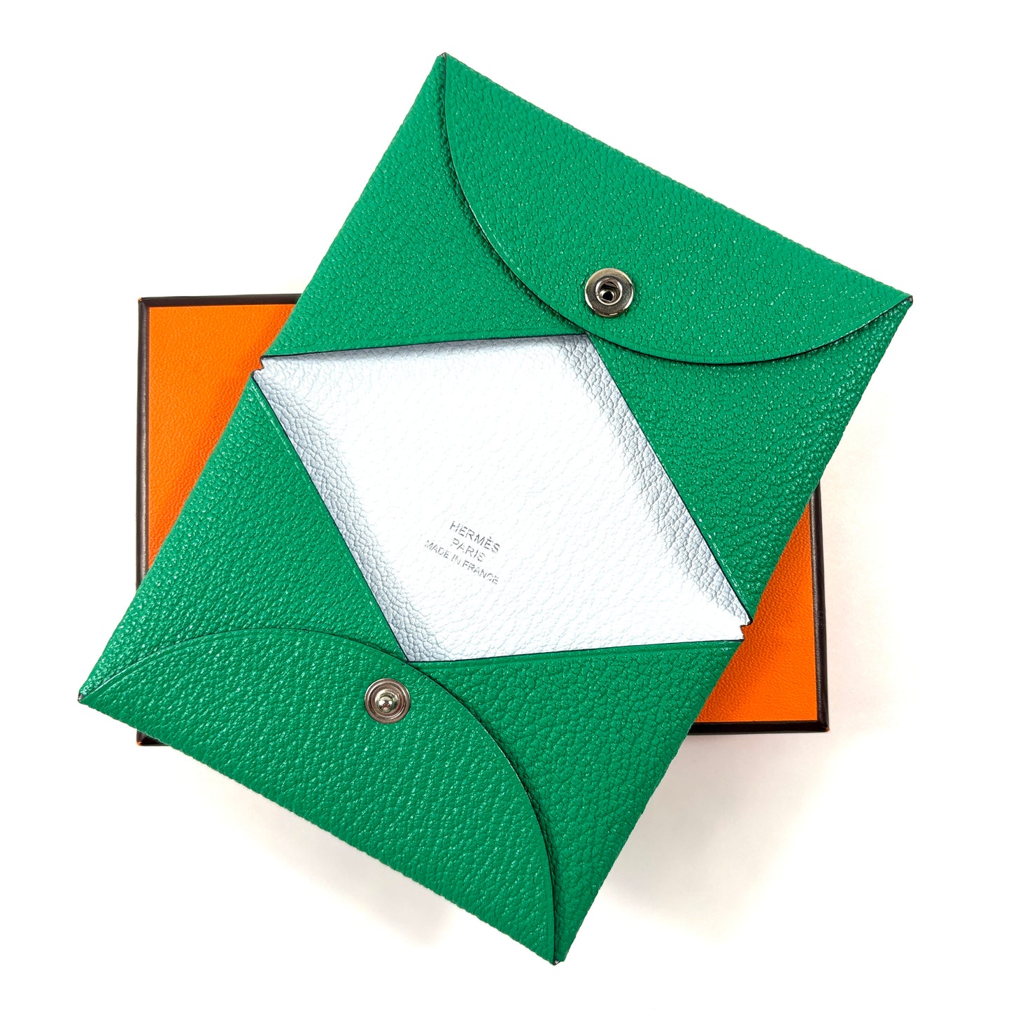 E3999 エルメス カルヴィ カードケース ミント×ブループリュム Z刻印