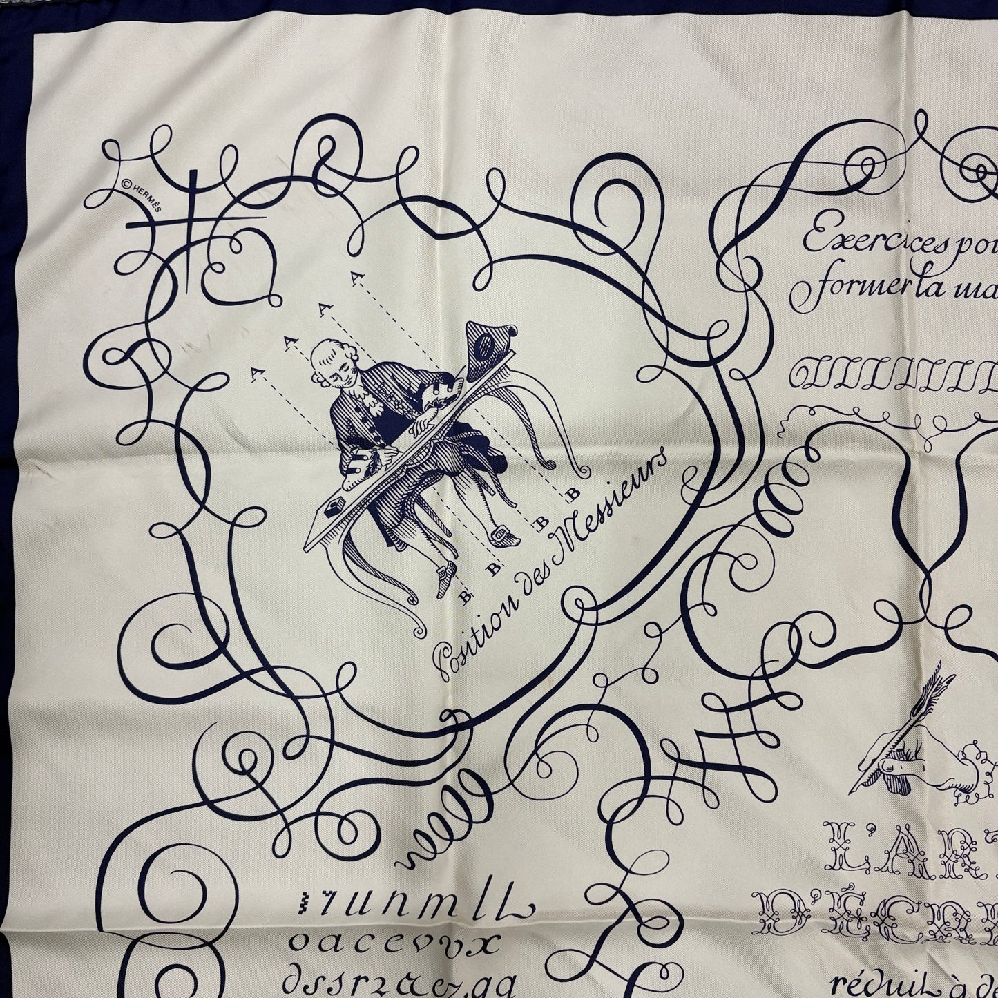 E3619 エルメス スカーフ カレ90 書の芸術 シルク ホワイト
