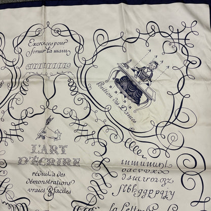 E3619 エルメス スカーフ カレ90 書の芸術 シルク ホワイト
