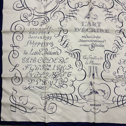 E3619 エルメス スカーフ カレ90 書の芸術 シルク ホワイト