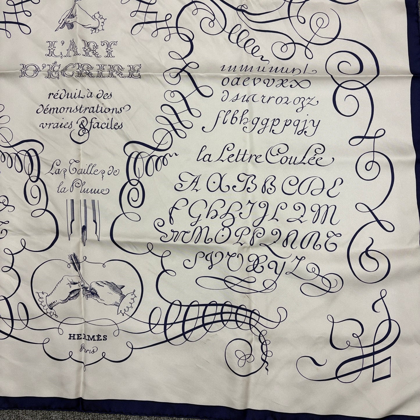 E3619 エルメス スカーフ カレ90 書の芸術 シルク ホワイト