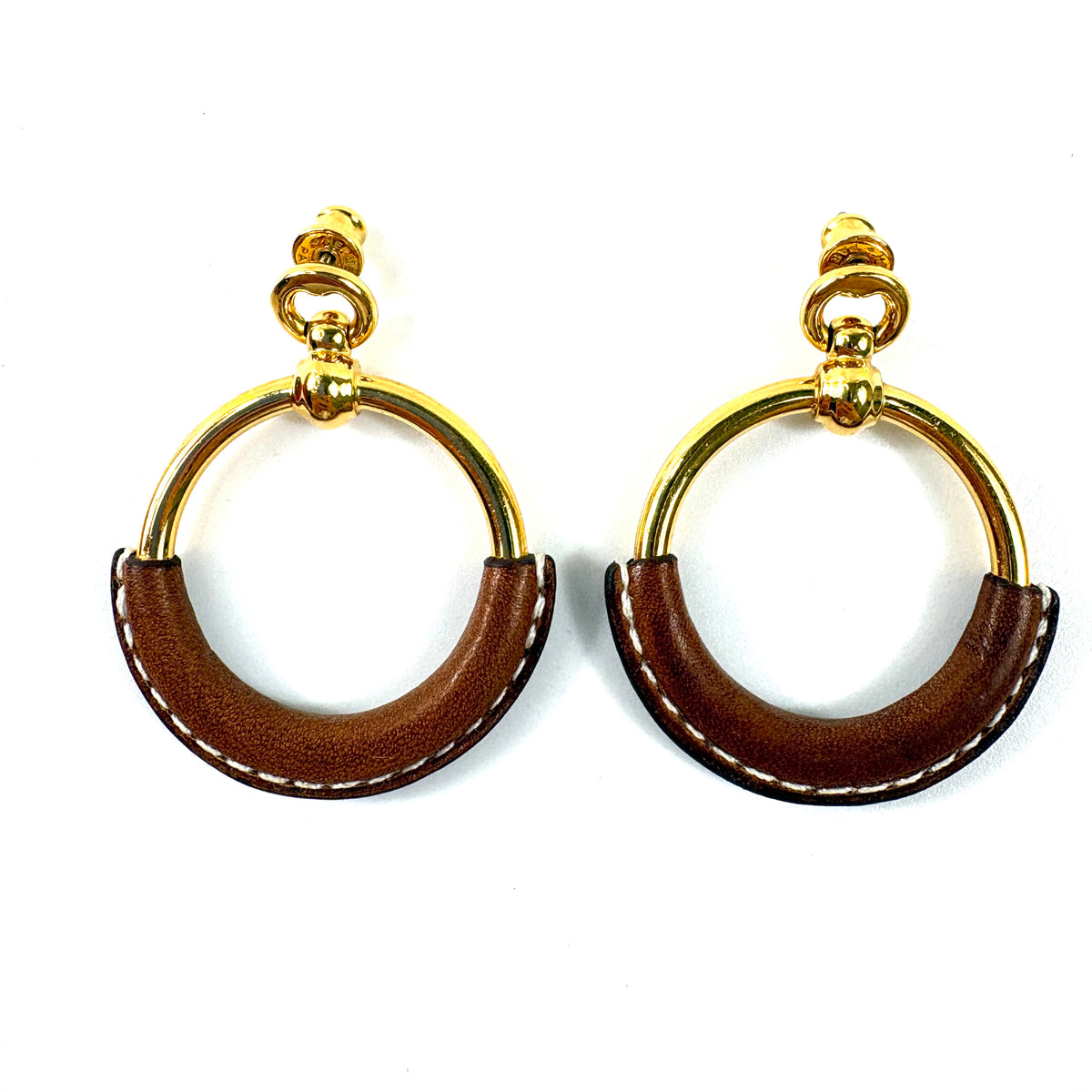 E4663 エルメス HERMES ピアス ループ グラン ブラウン ゴールド