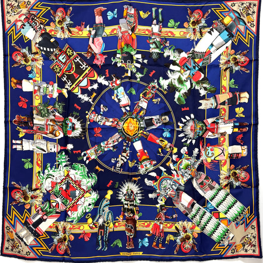 エルメス スカーフ カレ90 Kachinas カチナ 民族 ホピ族 シルク B3650