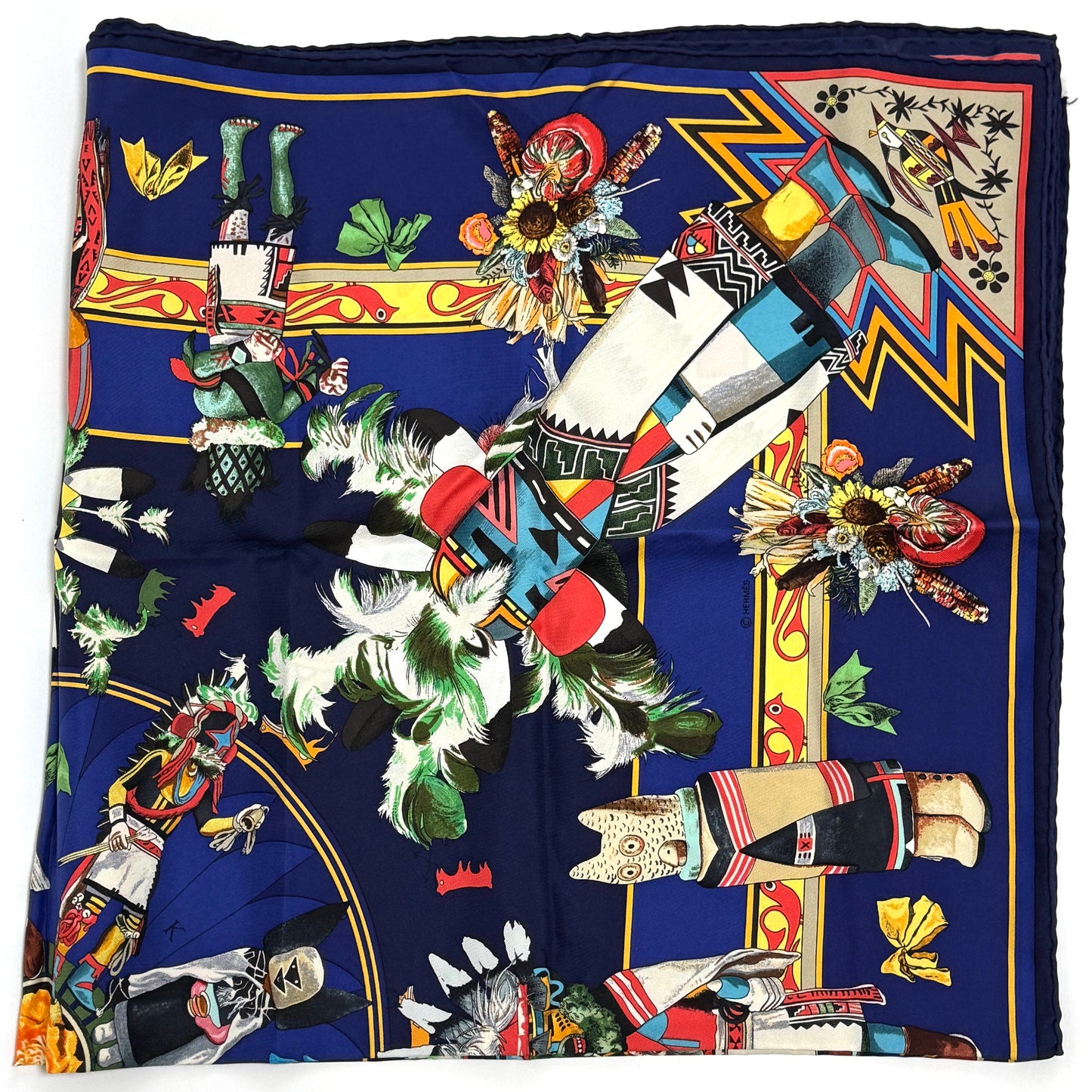 エルメス スカーフ カレ90 Kachinas カチナ 民族 ホピ族 シルク B3650