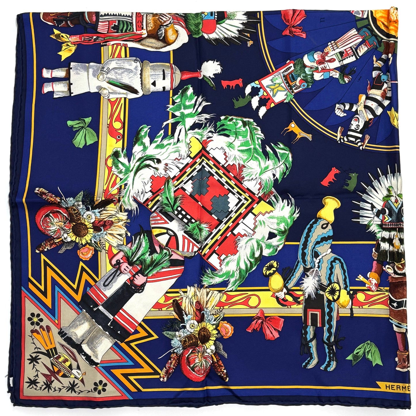 エルメス スカーフ カレ90 Kachinas カチナ 民族 ホピ族 シルク B3650