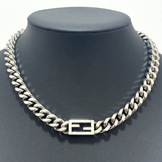 フェンディ FFロゴ バゲット ネックレス GP シルバー 喜平 E0180