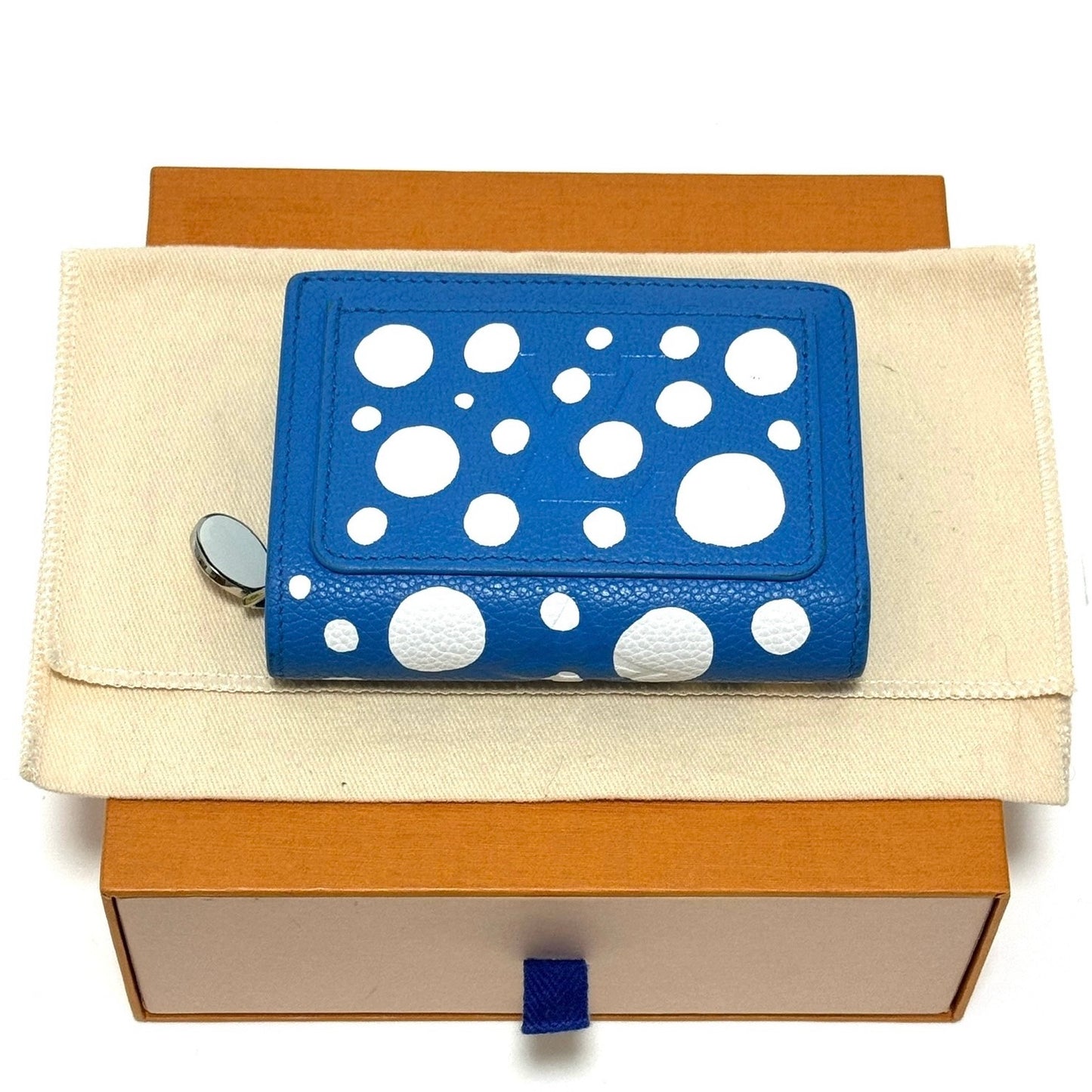 ルイヴィトン×草間彌生 モノグラムアンプラント ポルトフォイユクレア M82104 レザー コンパクトウォレット ブルー RFID反応有 E0410