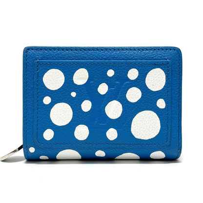 ルイヴィトン×草間彌生 モノグラムアンプラント ポルトフォイユクレア M82104 レザー コンパクトウォレット ブルー RFID反応有 E0410