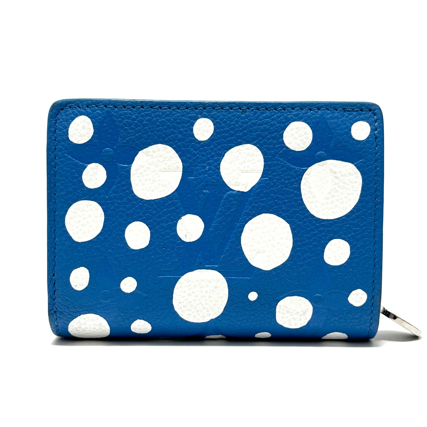 ルイヴィトン×草間彌生 モノグラムアンプラント ポルトフォイユクレア M82104 レザー コンパクトウォレット ブルー RFID反応有 E0410