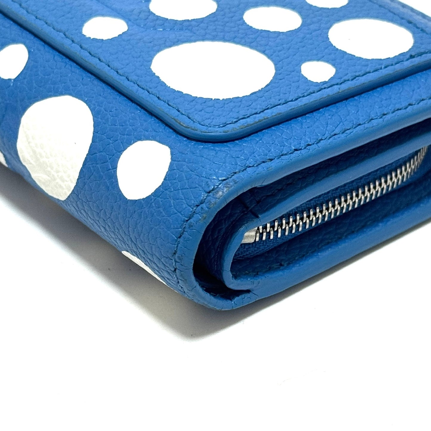 ルイヴィトン×草間彌生 モノグラムアンプラント ポルトフォイユクレア M82104 レザー コンパクトウォレット ブルー RFID反応有 E0410