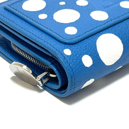 ルイヴィトン×草間彌生 モノグラムアンプラント ポルトフォイユクレア M82104 レザー コンパクトウォレット ブルー RFID反応有 E0410