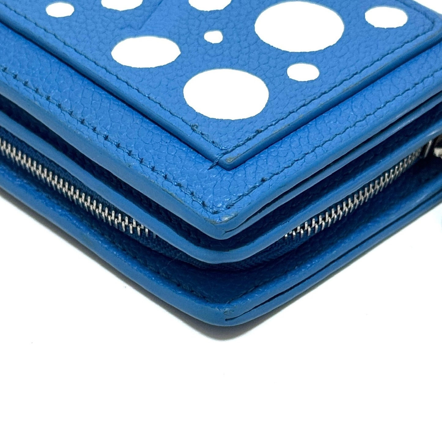 ルイヴィトン×草間彌生 モノグラムアンプラント ポルトフォイユクレア M82104 レザー コンパクトウォレット ブルー RFID反応有 E0410