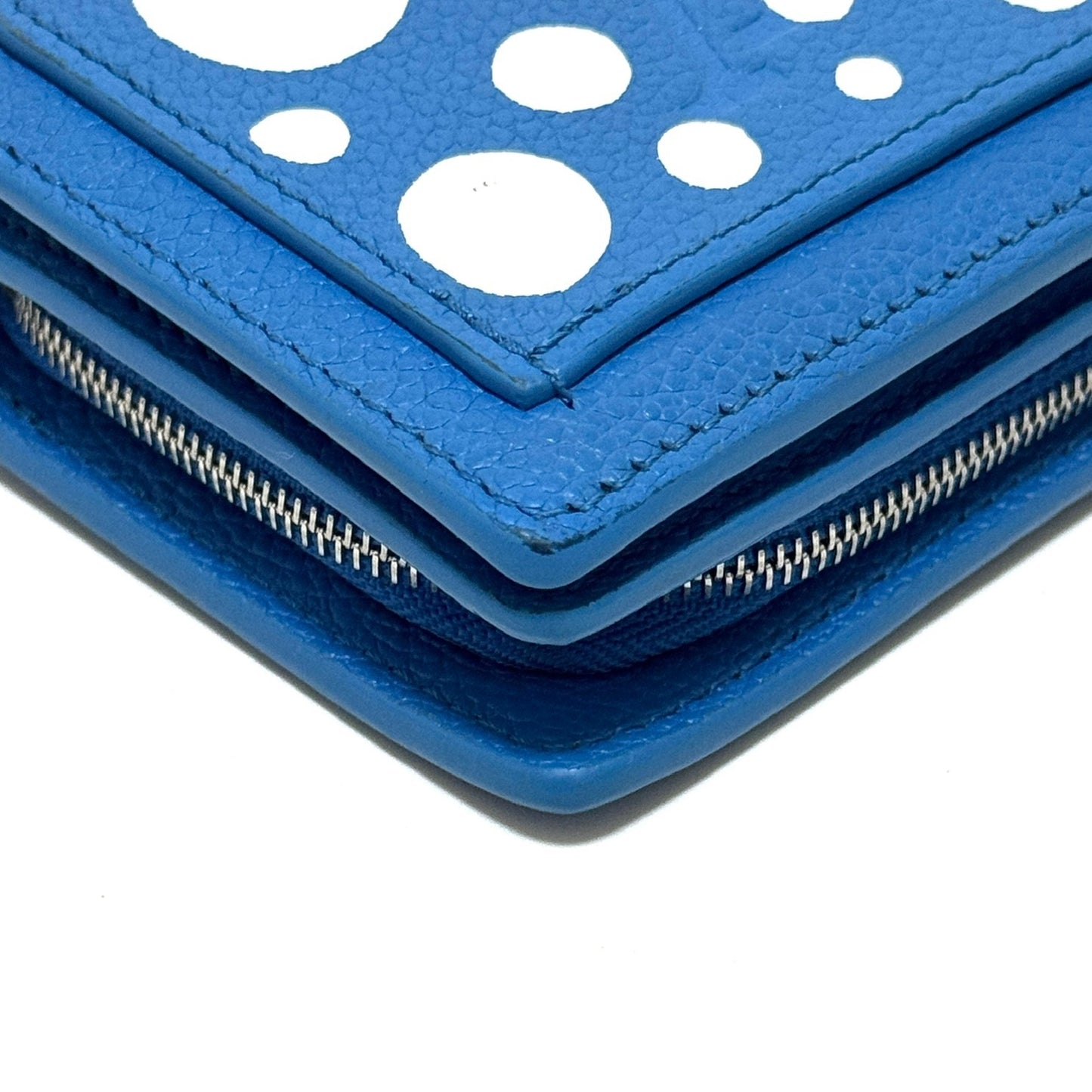 ルイヴィトン×草間彌生 モノグラムアンプラント ポルトフォイユクレア M82104 レザー コンパクトウォレット ブルー RFID反応有 E0410