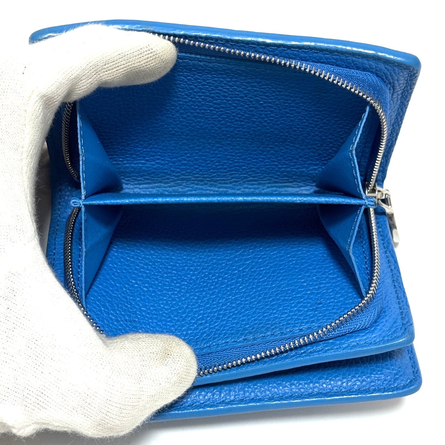 ルイヴィトン×草間彌生 モノグラムアンプラント ポルトフォイユクレア M82104 レザー コンパクトウォレット ブルー RFID反応有 E0410