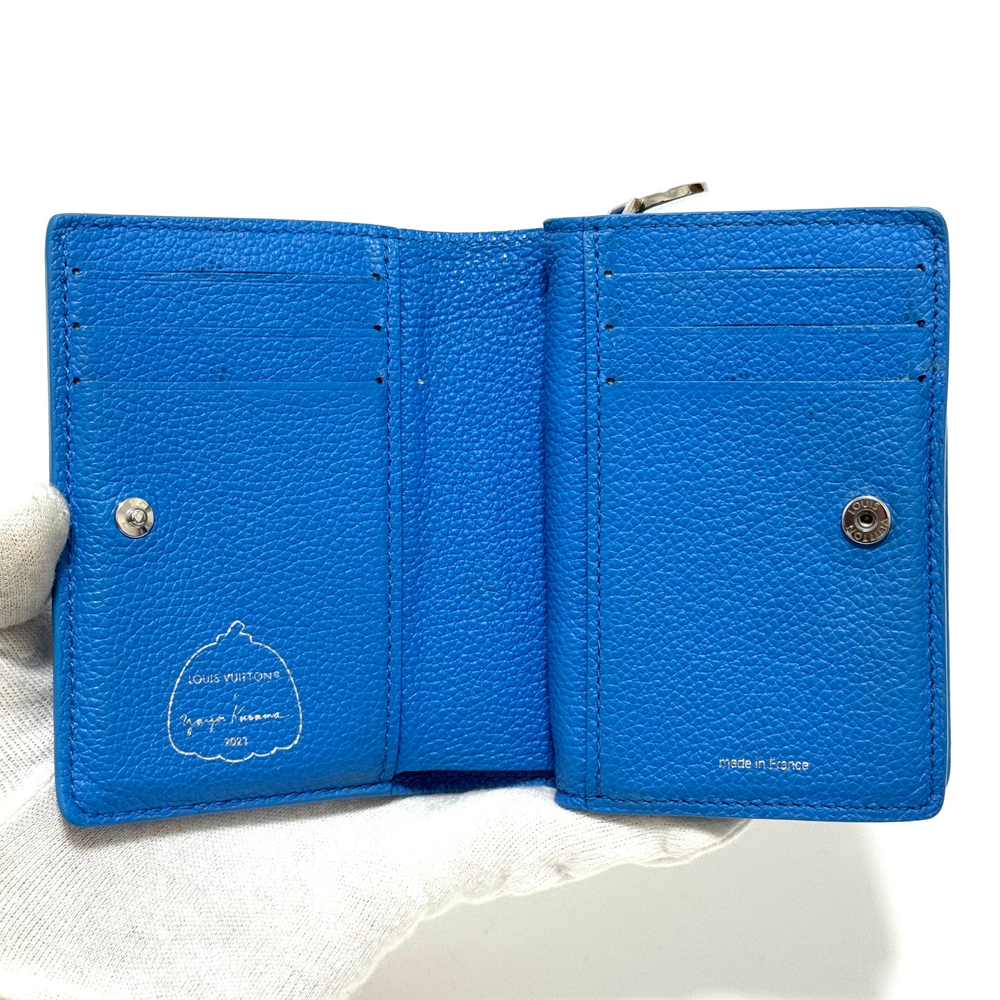 ルイヴィトン×草間彌生 モノグラムアンプラント ポルトフォイユクレア M82104 レザー コンパクトウォレット ブルー RFID反応有 E0410
